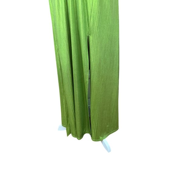 NEW Sincerely Jules Womens L Green Metallic Deep Neck Shiny Pleated Gown Stretch - Picture 11 of 16